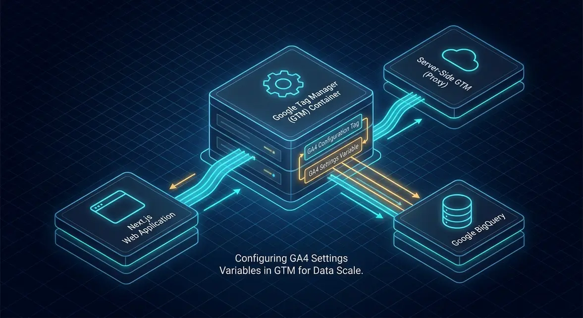 Architectural diagram of Google Tag Manager GA4 Configuration and Event Settings variable pipeline